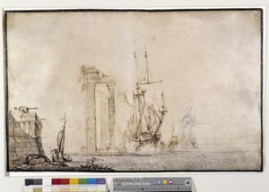 Navire contre une colonnade en ruine