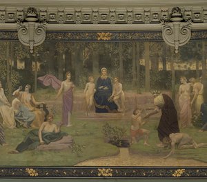 Le Bois Sacré, fresque dans le Grand Amphithéâtre représentant des figures allégoriques de la Sorbonne, Éloquence, Poésie, Philosophie, Histoire, Botanique, Géologie, Physique et Géométrie, 1887-89 (détail)