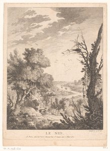 Paysage avec cerfs, lapins et oiseaux avec une rivière en arrière-plan - Pierre Quentin Chedel