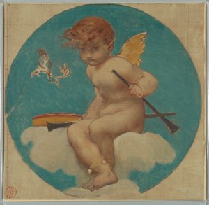 Étude pour un médaillon avec putto tenant des attributs de la musique - Pierre Victor Galland