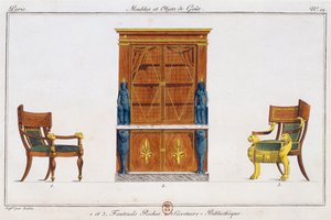 Fauteuils et bureau de bibliothèque, planche 12, illustration de Collection de meubles et objets de goût