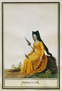 Femme paysanne française filant - Pierre de La Mesangere