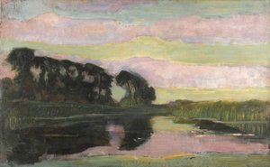 Paysage fluvial avec ciel rose et vert-jaune, vers 1907-1908 - Piet Mondrian