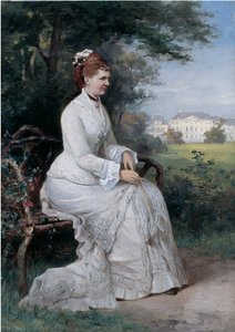 Portrait de la princesse Emma von Waldeck-Pyrmont assise sur un banc dans le parc du Palais Het Loo - Piet Schipperus