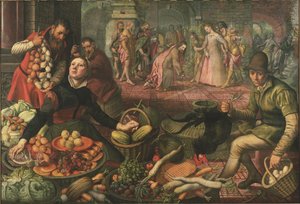 Scène de marché et le Christ avec la femme adultère par Pieter Aertsen dit Lange Pier - Pieter Aertsen