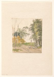 Paysage avec poules le long de la route - Pieter Bartholomeusz. Barbiers