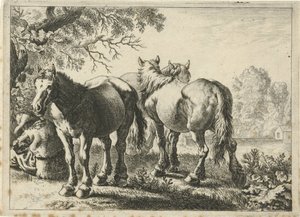Trois chevaux et un fermier - Pieter Bodding van Laer