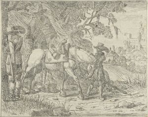 Cheval sellé avec des soldats - Pieter Bodding van Laer