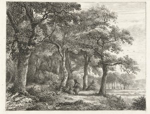Paysage forestier avec homme au sac à dos - Pieter Casper Christ