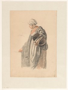 Femme debout avec un seau sous le bras