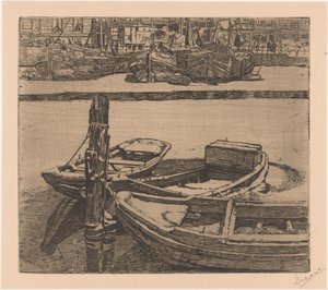 Navires dans le Damrak à Amsterdam - Pieter Dupont (signed by artist)