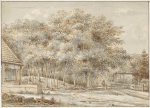 Chemin forestier avec deux maisons - Pieter Ernst Hendrik Praetorius