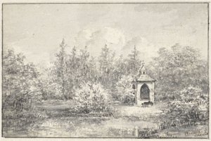 Vue dans le parc de Leiduin, avec une petite maison entre les arbres - Pieter Ernst Hendrik Praetorius
