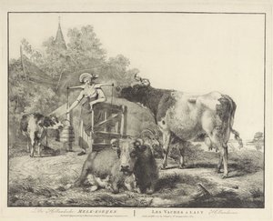 Vaches et une laitière Les vaches à lait hollandaises (titre sur l