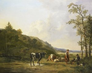 Paysage avec des bergers et du bétail - Pieter Gerardus van Os