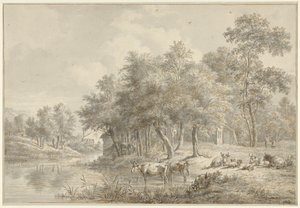Paysage fluvial avec bétail