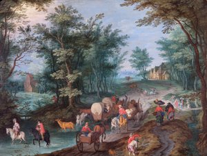 Paysage avec personnages traversant un ruisseau - Peeter Gijsels