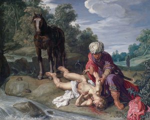 Le bon Samaritain soigne les blessures du voyageur (Luc 10:25-37) - Pieter Lastman