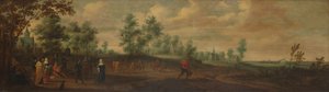 Paysage avec un couple dansant devant un manoir de campagne - Pieter Meulener