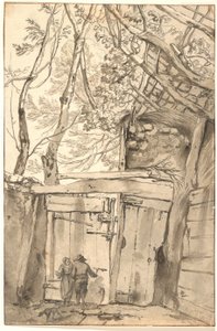 Homme et femme devant une vieille porte - Pieter Mulier d.Y.