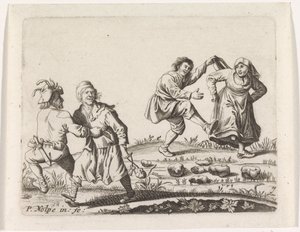 Deux couples de paysans dansant