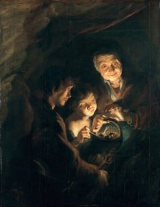 Vieille femme avec un panier de charbon, vers 1616-1618