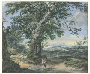 Paysage vallonné avec arbres imposants et figures humaines - Pieter Pietersz. Barbiers