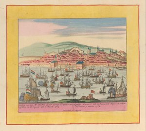 Arrivée de la flotte hollando-anglaise avec le roi Charles III à Lisbonne, 1704 - Pieter Schenk (I)