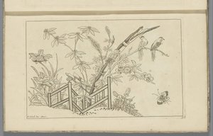 Trois oiseaux dans un arbre en fleurs