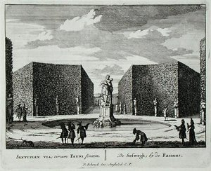 Haie hexagonale par une fontaine de faune, de 