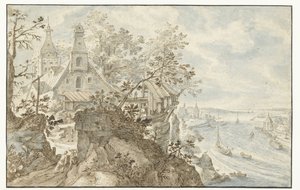 Rivière avec une chapelle à gauche - Pieter Stevens (I)