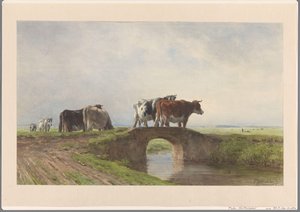 Vaches sur un petit pont en pierre - Pieter Stortenbeker