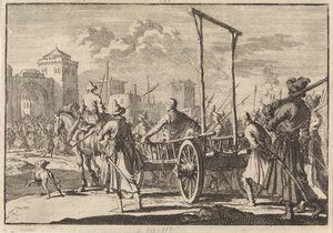 Arrivée de Stepan Razin et de son frère Frol dans une cage de fer à Moscou, 1671, 1698 - Pieter Van der Aa