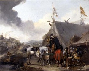 Cavaliers dans un camp militaire - Pieter Wouwermans or Wouwerman