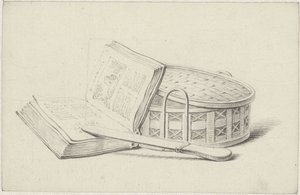 Nature morte avec un livre, un coupe-papier et un petit panier