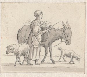 Femme avec un âne, un mouton et un chien - Pieter de Goeje