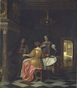 Intérieur avec un gentleman et deux dames conversant, c.1668-70 - Pieter de Hooch