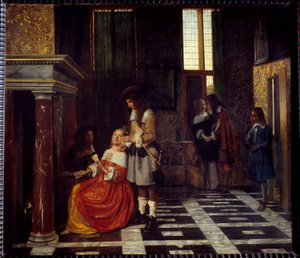 Les joueurs de cartes. Peinture de Peter Hoogh (1629-1681) Ec. Flam. - Pieter de Hooch