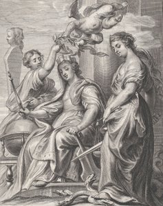 Allégorie du bon gouvernement, assis au centre et couronné par un putto et une femme - Pieter de Jode II