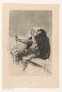 Homme buvant avec un bâton de marche - Pieter de Josselin