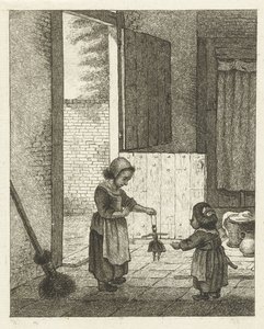 Deux filles jouant avec une poupée - Pieter de Mare