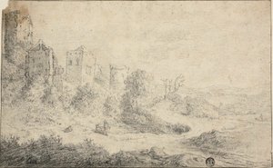 Paysage avec château en ruine et trois figures - Pieter de Molijn
