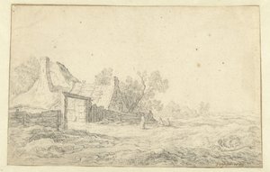 Paysage de dunes avec trois figures devant une ferme - Pieter de Neyn