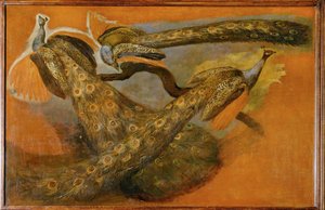 Trois paons (peinture sur toile)