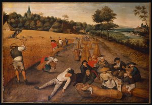 Été : Moissonneurs travaillant et mangeant dans un champ de blé, 1624