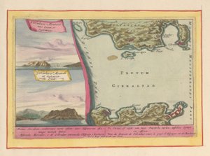 Vue du rocher de Gibraltar et une carte du détroit de Gibraltar