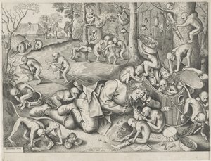 Marchand ambulant volé par des singes - Pieter van der Heyden