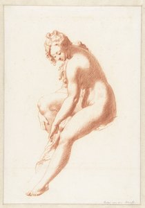 Femme nue assise, séchant un pied