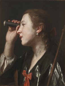 Fille regardant à travers un télescope