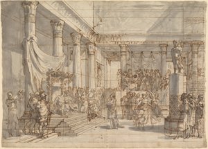 Timothée jouant de la lyre devant Alexandre et Thaïs dans la salle du palais de Persépolis - Pietro Fancelli